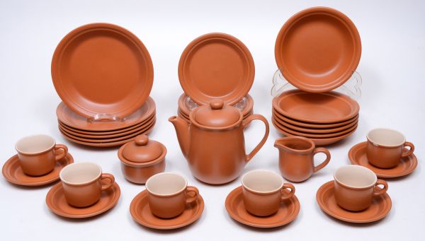 Jogo de Chá em Cerâmica com Bule Marrom 12 peças Util Utilidades