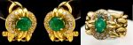 Conjunto de anel e para de brincos em ouro 18 klts com 3 esmeraldas ovais Colombianas de excelente cor, pesando + ou - 1.10 cts,sistema clip com pino, aro 19  PT: 18.6 grs.