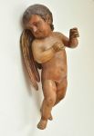 Excepcional anjo barroco português do século XVIII/XIX em madeira ricamente entalhado e policromado - med. 63 cm.