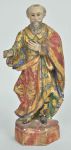 São Jeronimo - Antiga imagem sacra brasileira esculpida em madeira policromada com detalhes a folha de ouro, com olhos de vidro - med. 26 cm (com desgastes na policromia).