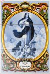 Painel c/ 8 azulejos c/ decoração portuguesa de N.Sra.da Conceição. Pequenas falhas. Med. 31x46cm